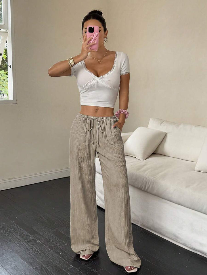 Flirla Casual | Versatile Solid Colour Wide-Leg Pants