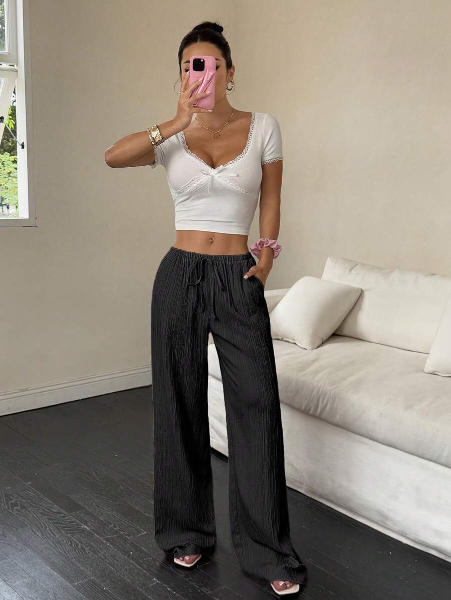 Flirla Casual | Versatile Solid Colour Wide-Leg Pants