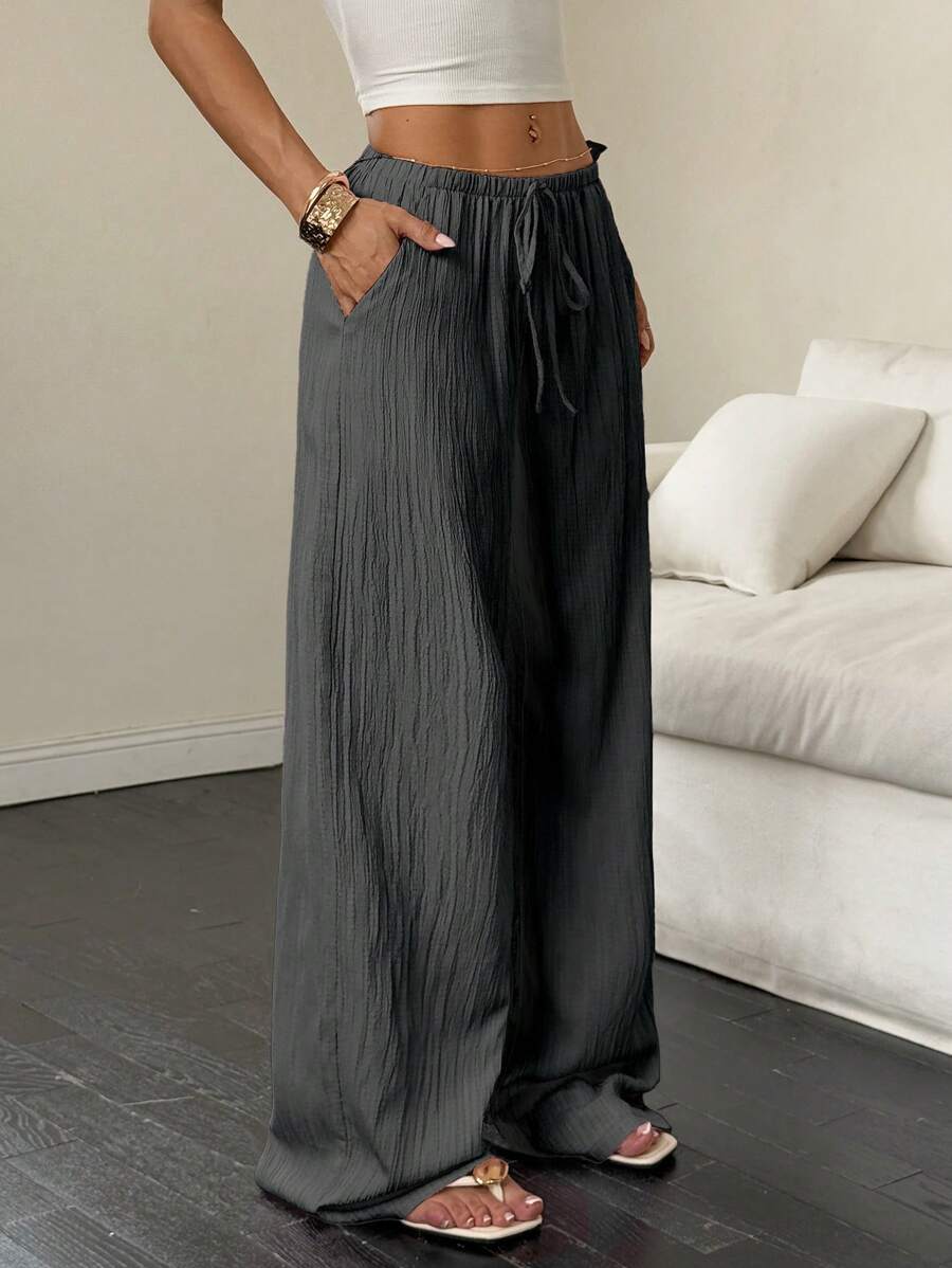 Flirla Casual | Versatile Solid Colour Wide-Leg Pants