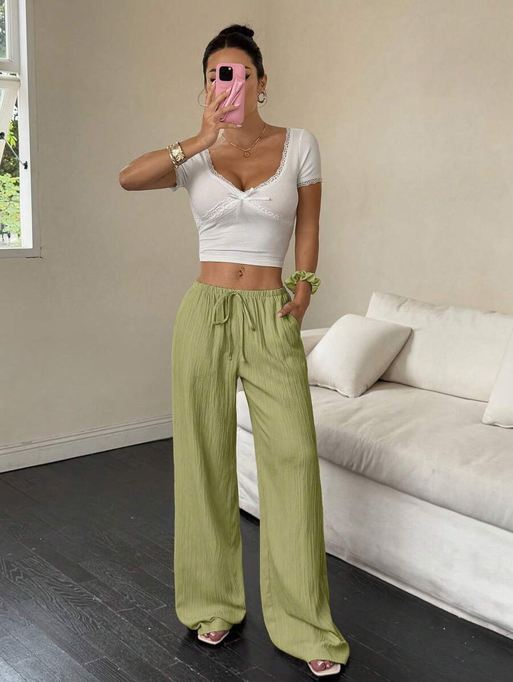 Flirla Casual | Versatile Solid Colour Wide-Leg Pants