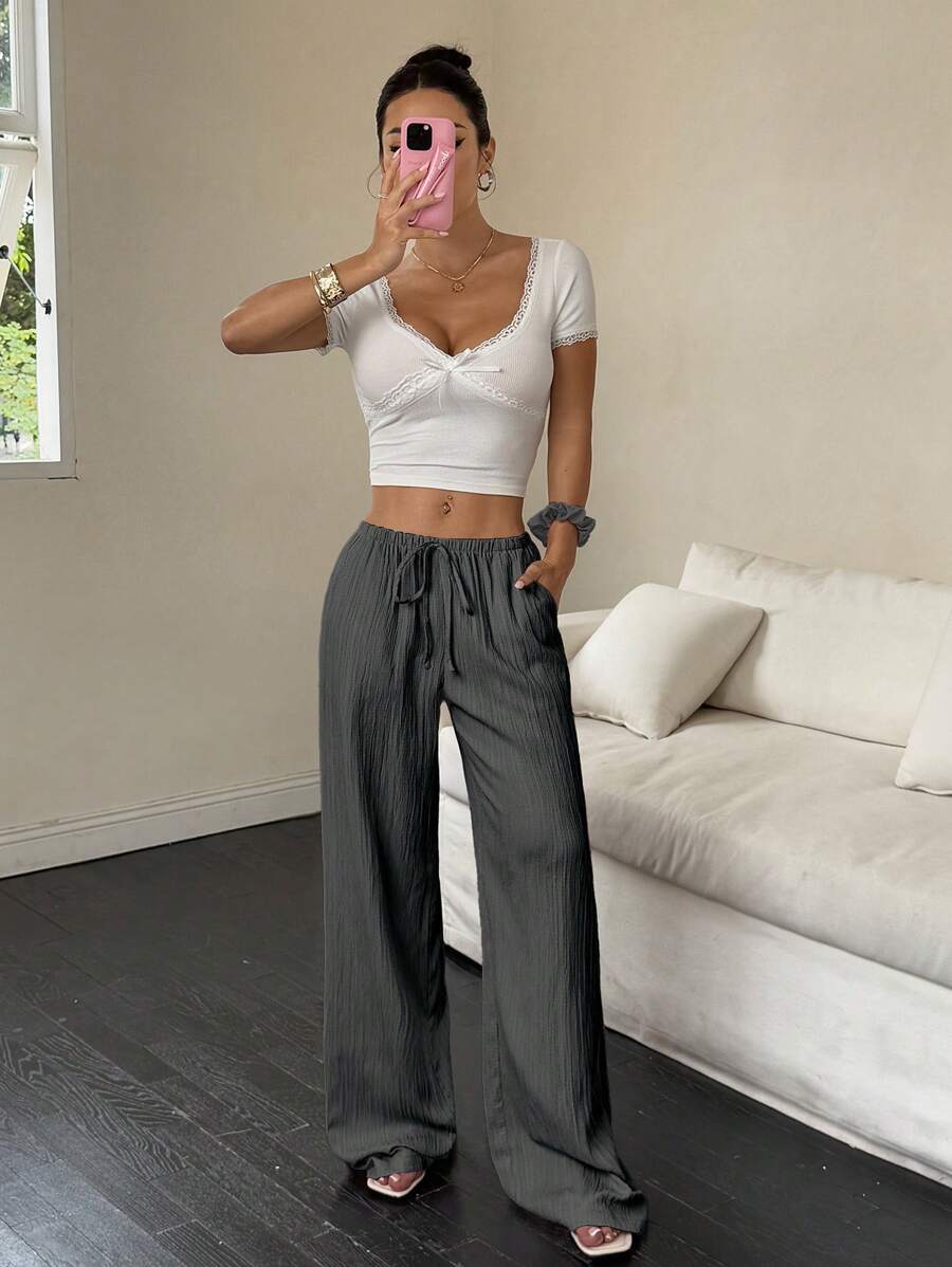 Flirla Casual | Versatile Solid Colour Wide-Leg Pants