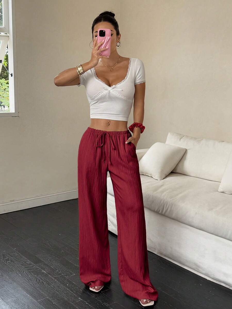 Flirla Casual | Versatile Solid Colour Wide-Leg Pants