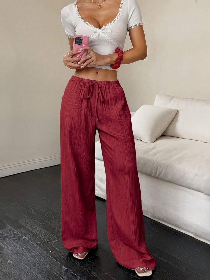 Flirla Casual | Versatile Solid Colour Wide-Leg Pants