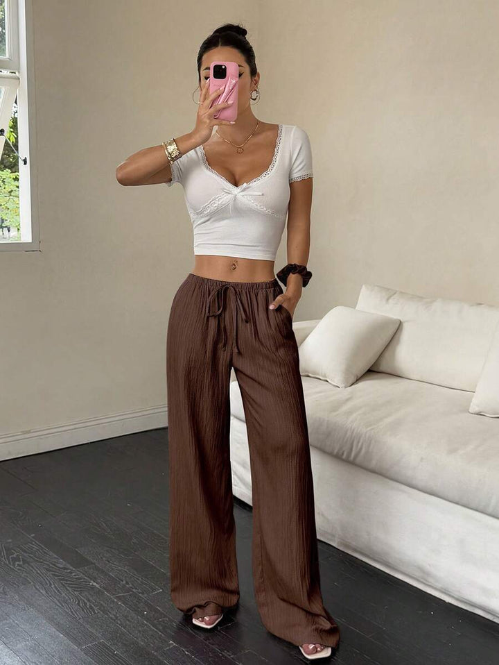 Flirla Casual | Versatile Solid Colour Wide-Leg Pants