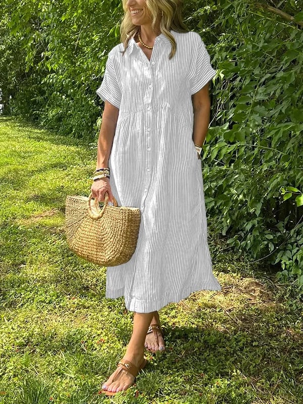 Malina | Striped Shirt Dress with Flap Pockets and Buttons