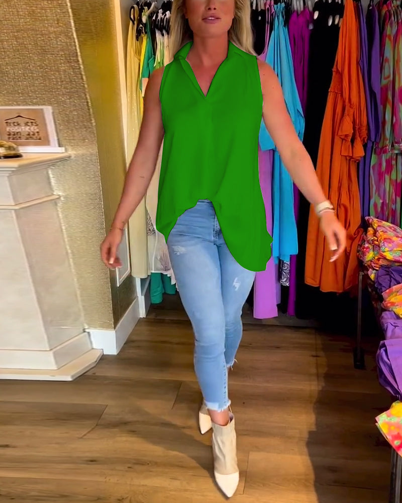 Taylor | Sleeveless Top with Ruffles and Lapels