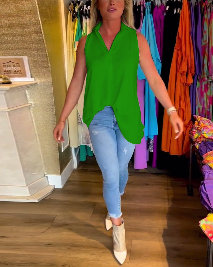 Taylor | Sleeveless Top with Ruffles and Lapels