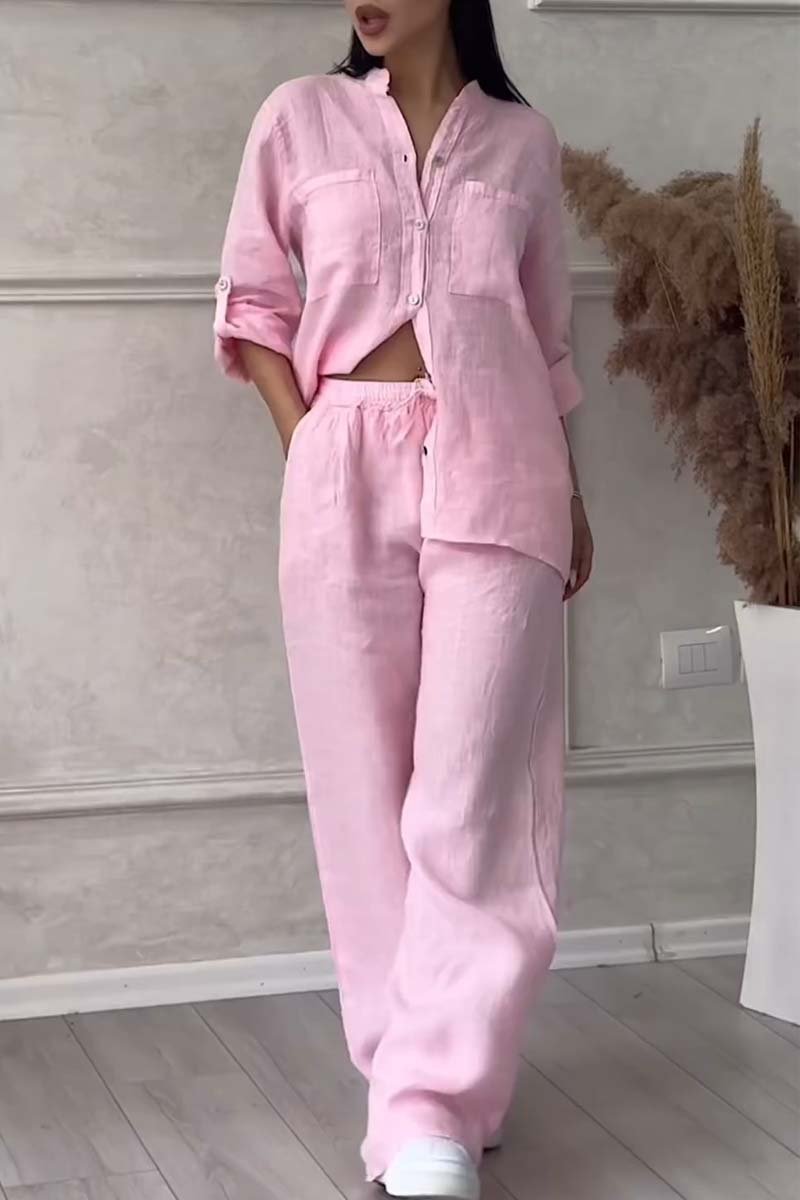 Lena | Ensemble deux pièces pantalon uni en coton et lin