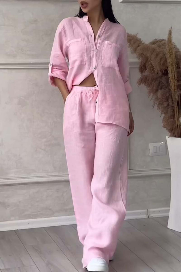 Lena | Ensemble deux pièces pantalon uni en coton et lin
