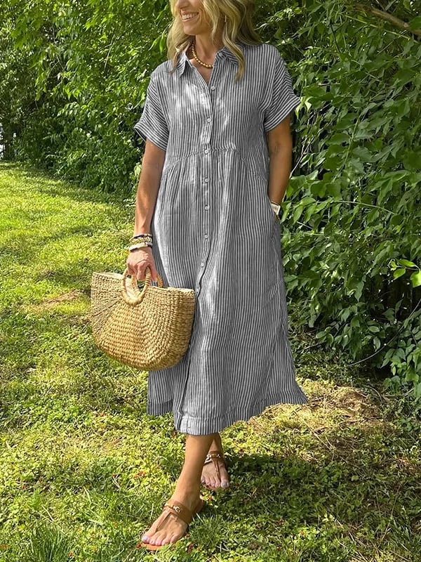 Malina | Striped Shirt Dress with Flap Pockets and Buttons