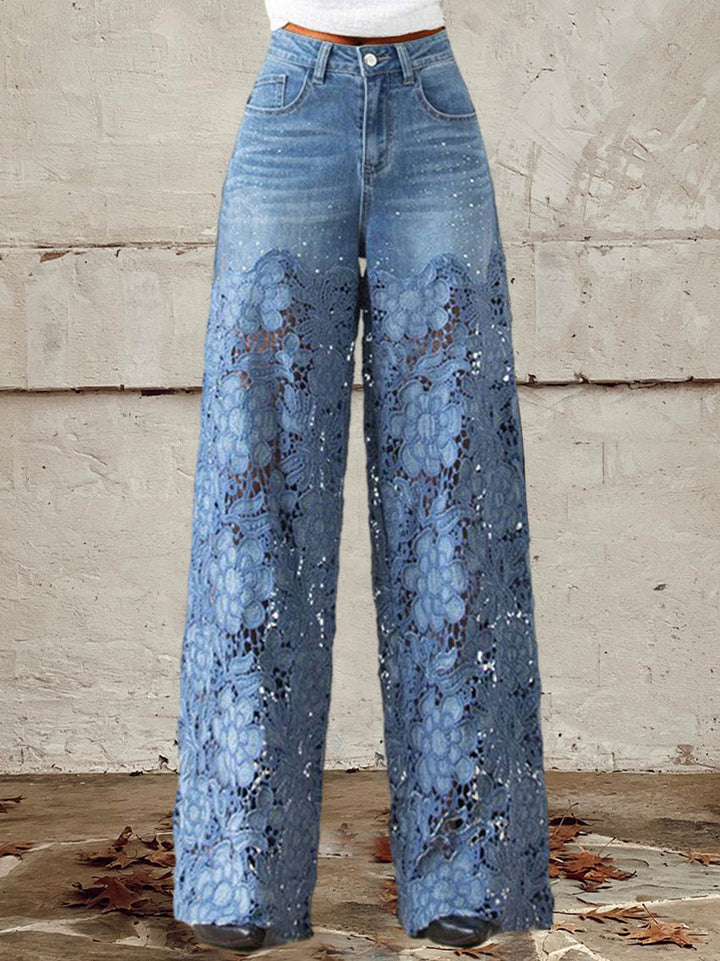 Elena | Mid-Rise Lace Patchwork Jeans