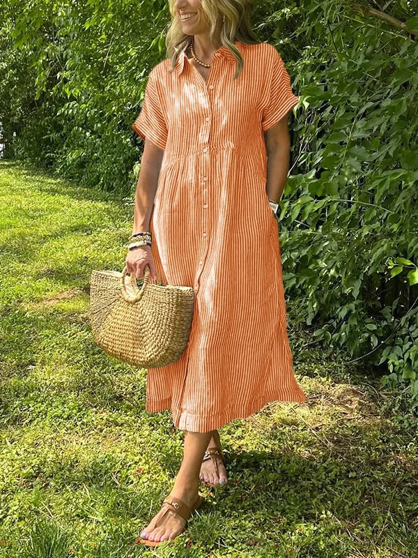 Malina | Striped Shirt Dress with Flap Pockets and Buttons