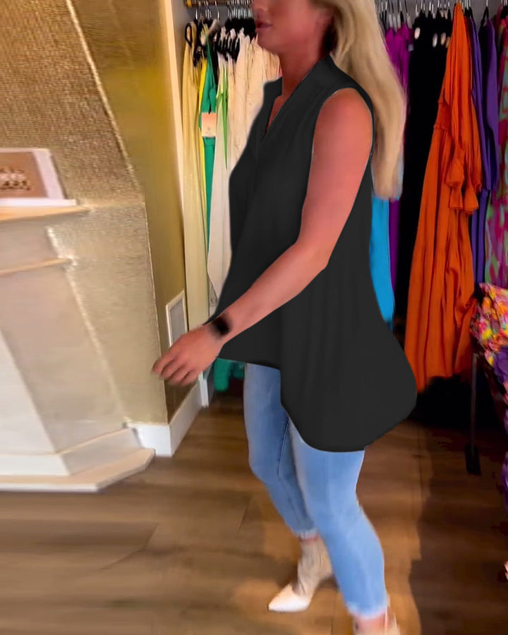 Taylor | Sleeveless Top with Ruffles and Lapels