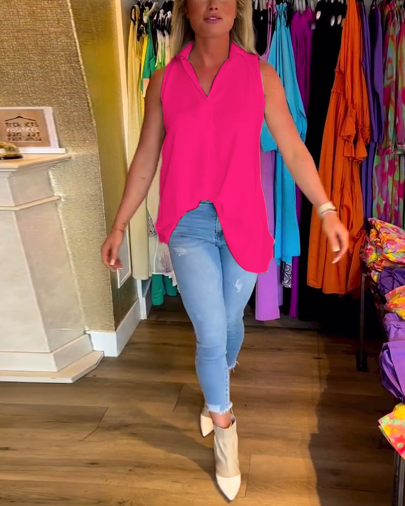 Taylor | Sleeveless Top with Ruffles and Lapels