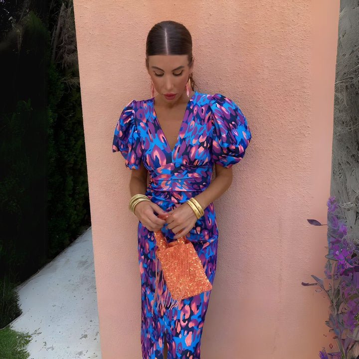 Alexandra | Puff Sleeve Dress in Bold Colors
