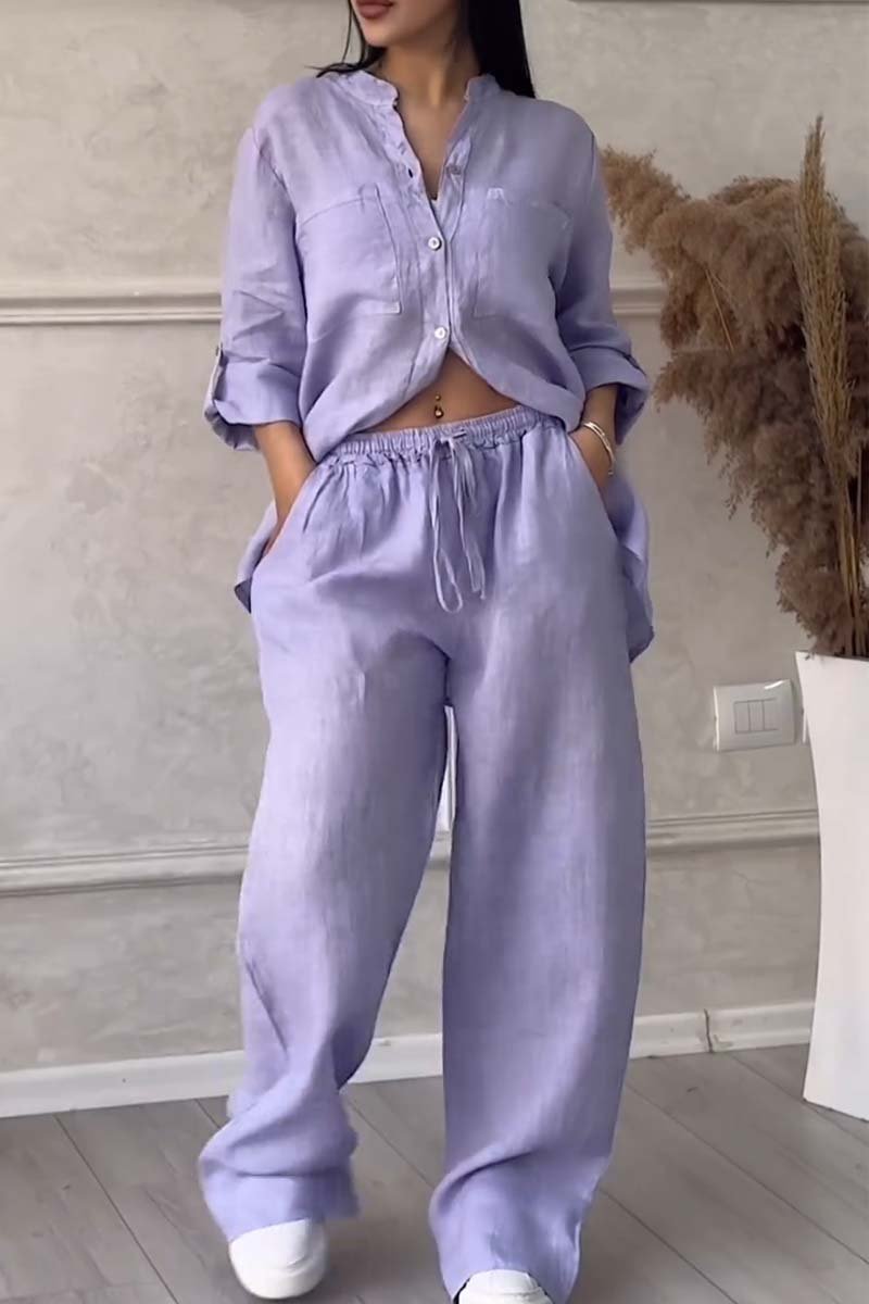 Lena | Ensemble deux pièces pantalon uni en coton et lin