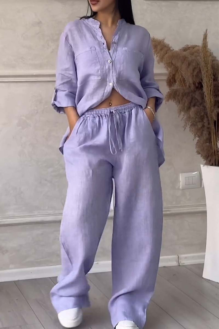 Lena | Ensemble deux pièces pantalon uni en coton et lin
