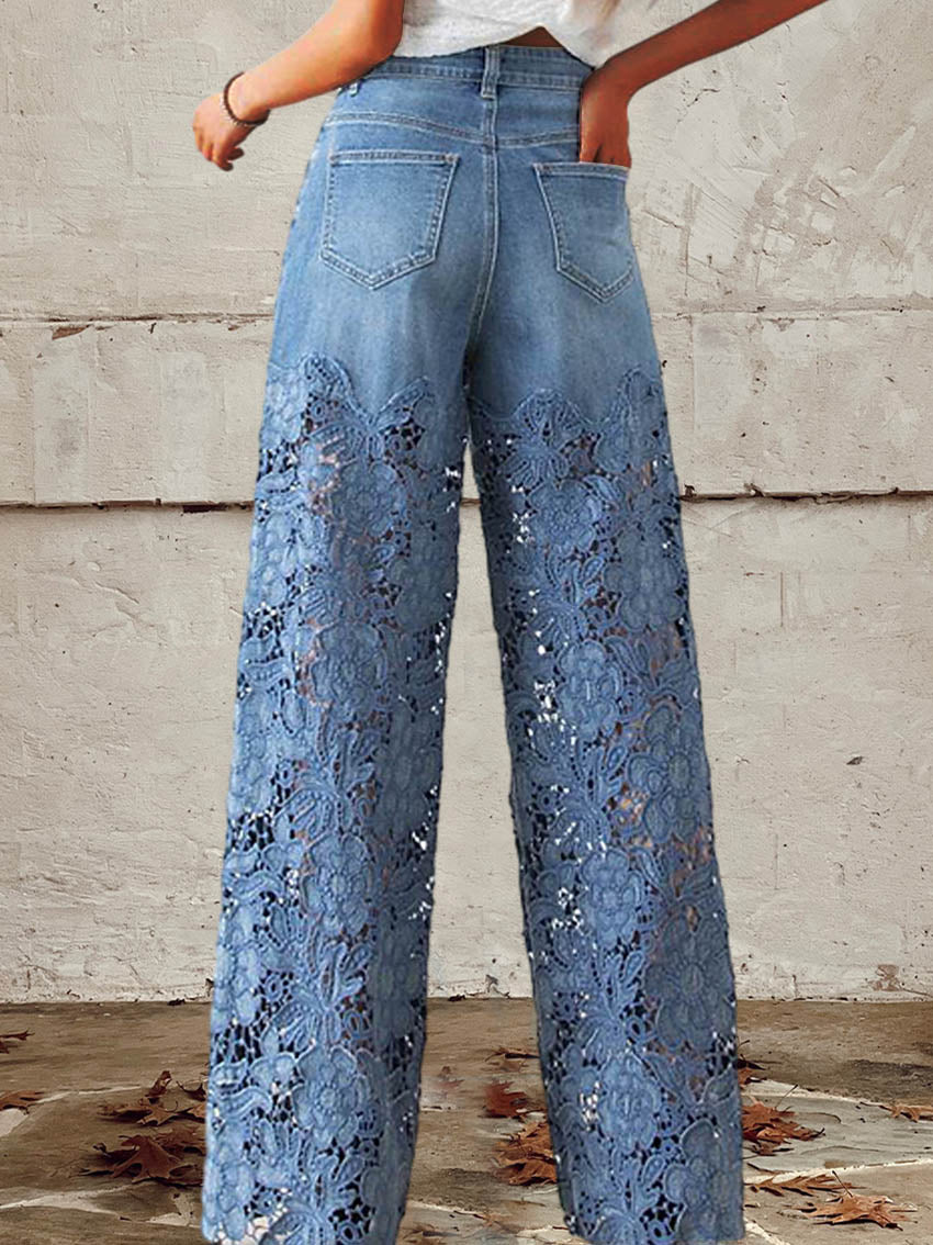 Elena | Mid-Rise Lace Patchwork Jeans