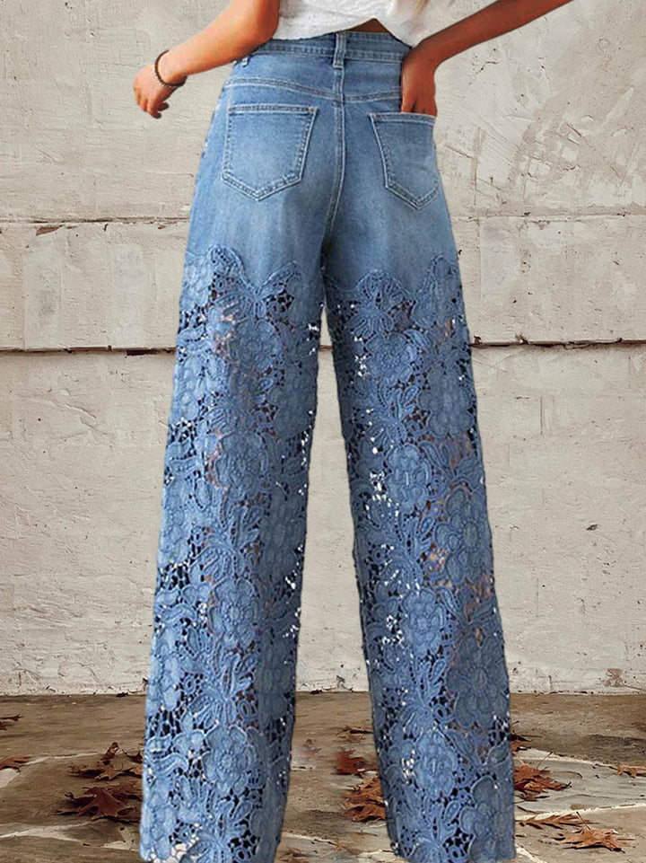 Elena | Mid-Rise Lace Patchwork Jeans