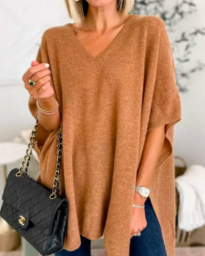 ERICA - Pull poncho à col V et coupe ample
