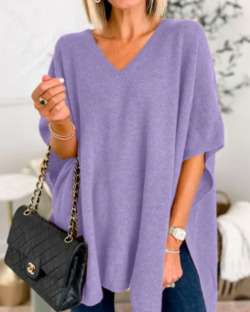 ERICA - Pull poncho à col V et coupe ample