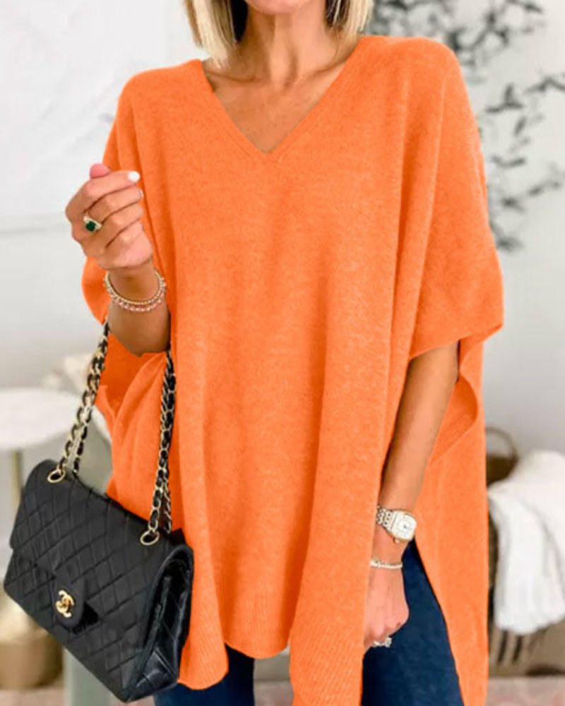 ERICA - Pull poncho à col V et coupe ample