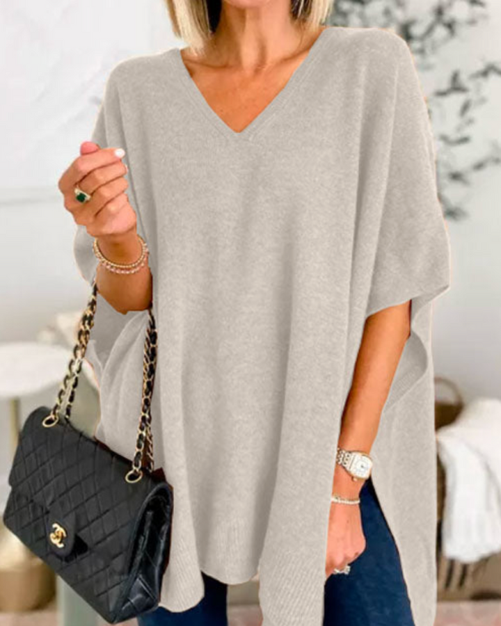 ERICA - Pull poncho à col V et coupe ample