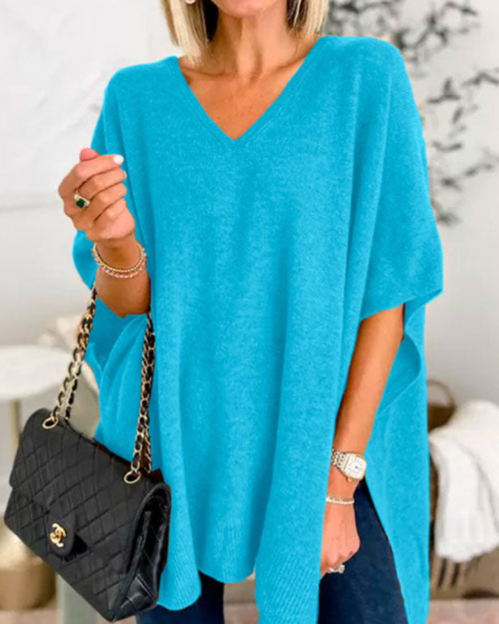 ERICA - Pull poncho à col V et coupe ample