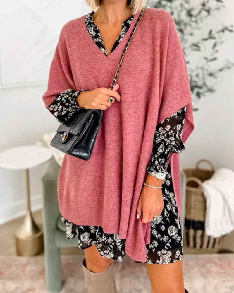 ERICA - Pull poncho à col V et coupe ample