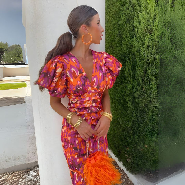 Alexandra | Puff Sleeve Dress in Bold Colors