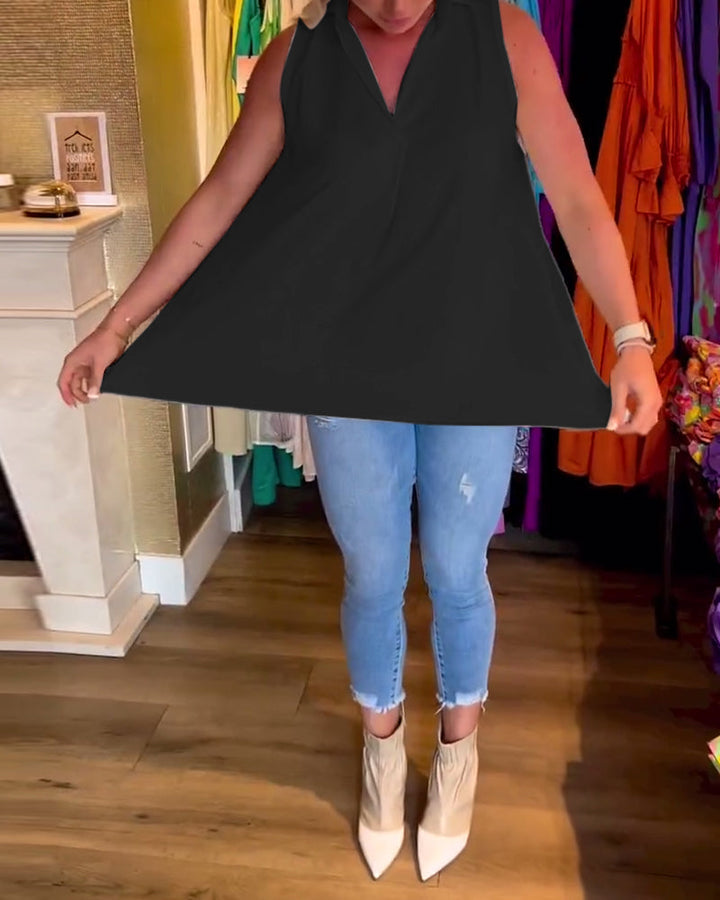 Taylor | Sleeveless Top with Ruffles and Lapels