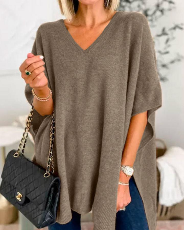 ERICA - Pull poncho à col V et coupe ample