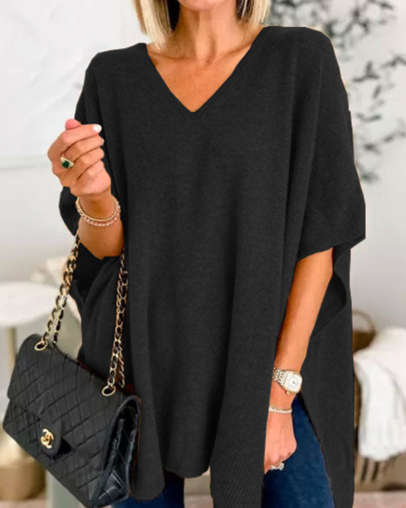 ERICA - Pull poncho à col V et coupe ample