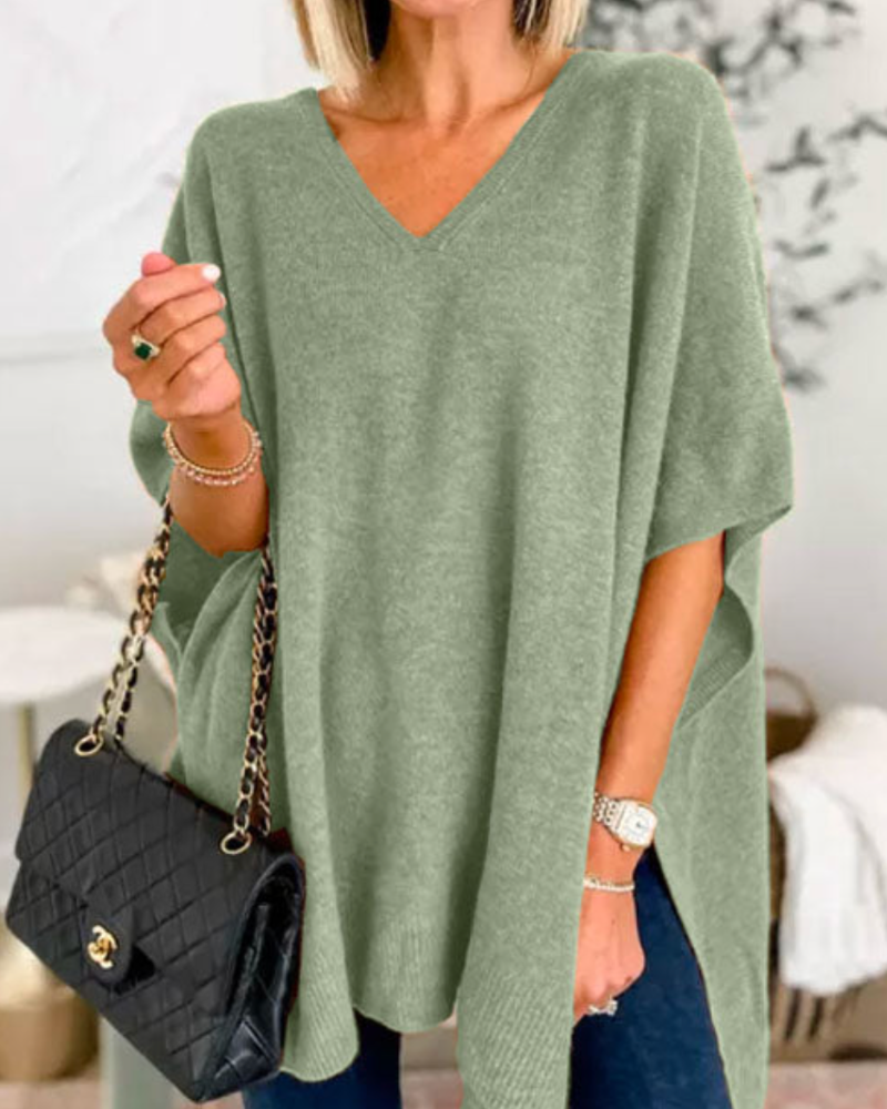 ERICA - Pull poncho à col V et coupe ample