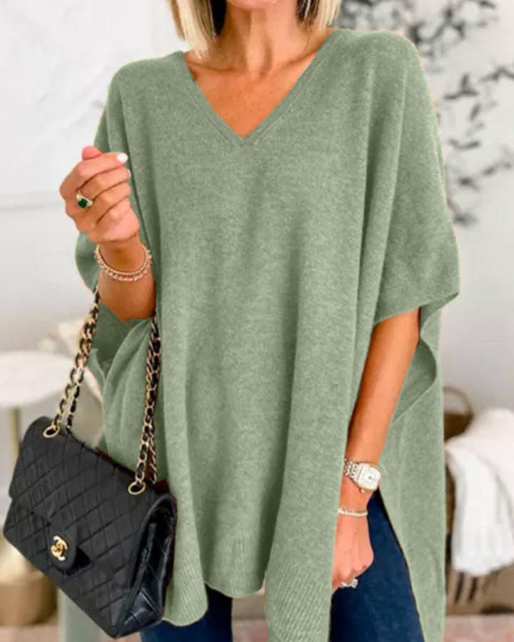 ERICA - Pull poncho à col V et coupe ample