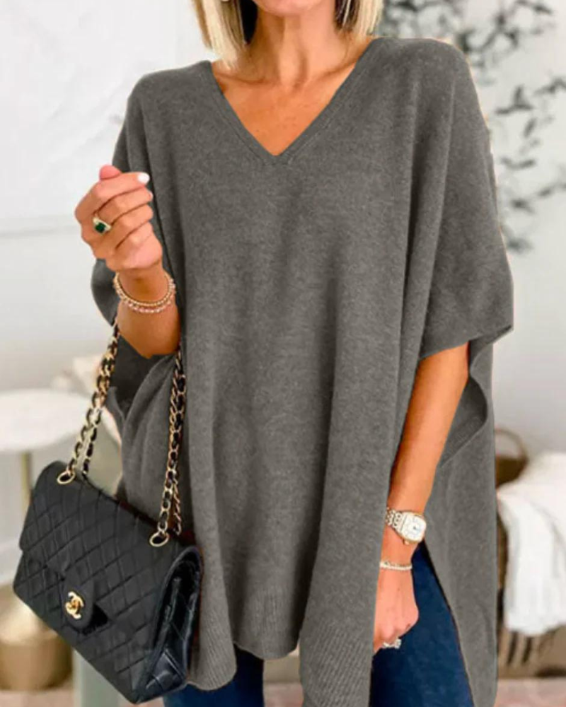 ERICA - Pull poncho à col V et coupe ample