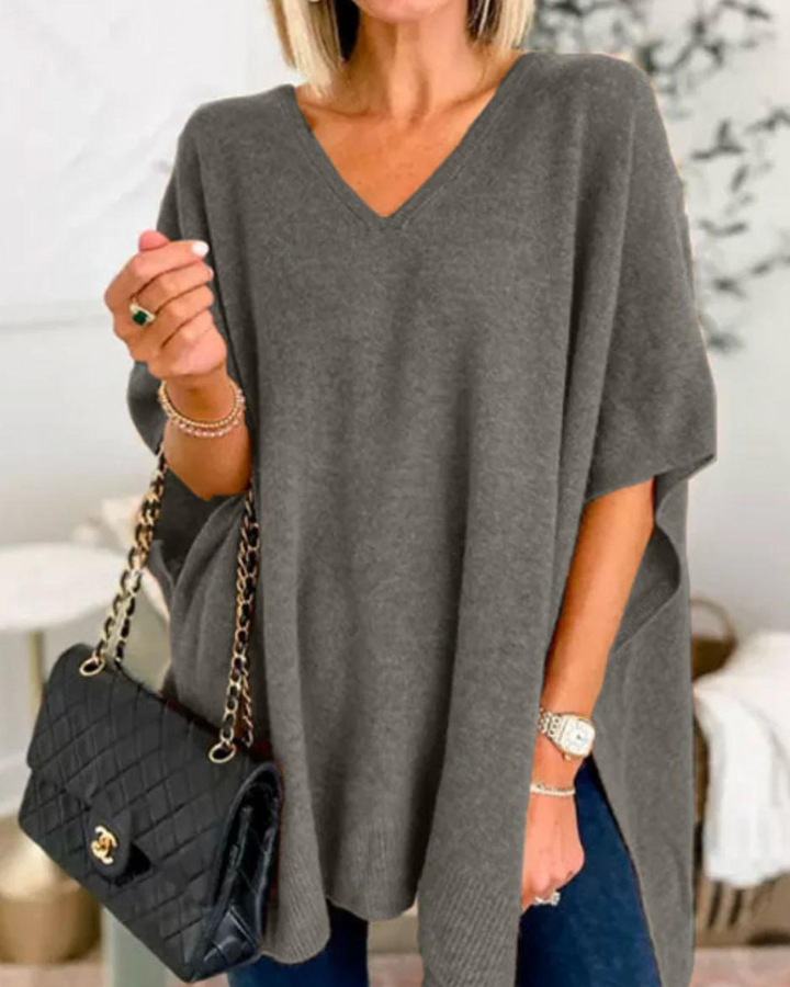 ERICA - Pull poncho à col V et coupe ample