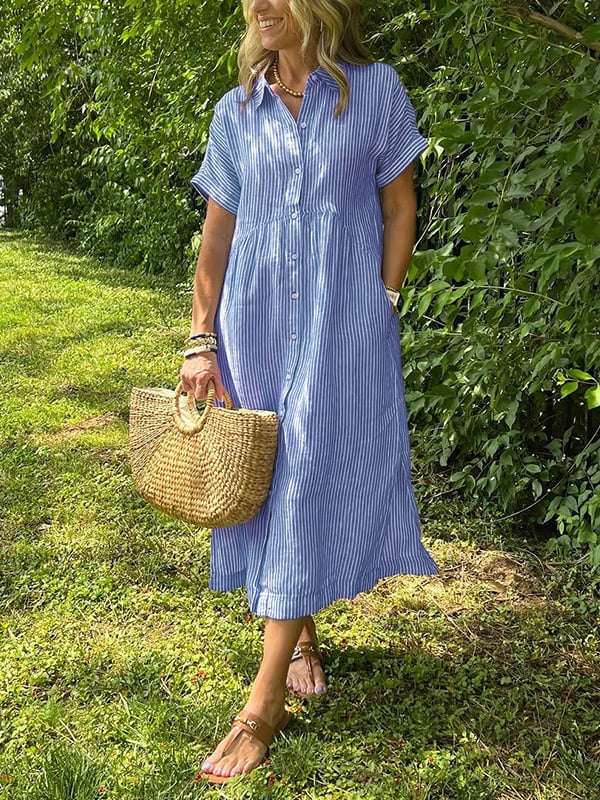 Malina | Striped Shirt Dress with Flap Pockets and Buttons