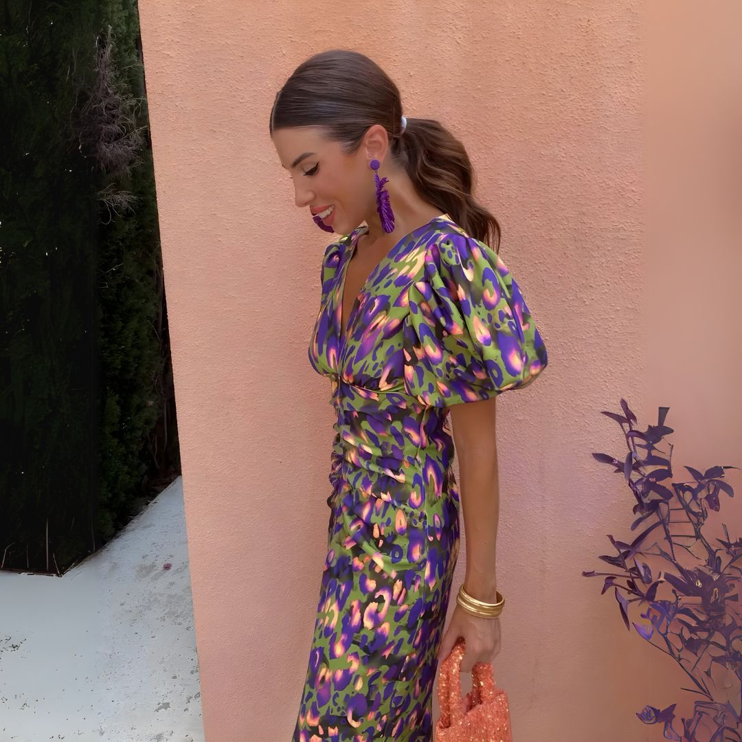Alexandra | Puff Sleeve Dress in Bold Colors