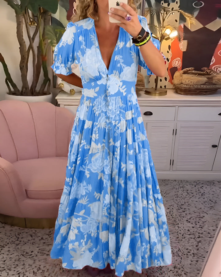 Carine | V-Neck Floral Print Dress with Pockets