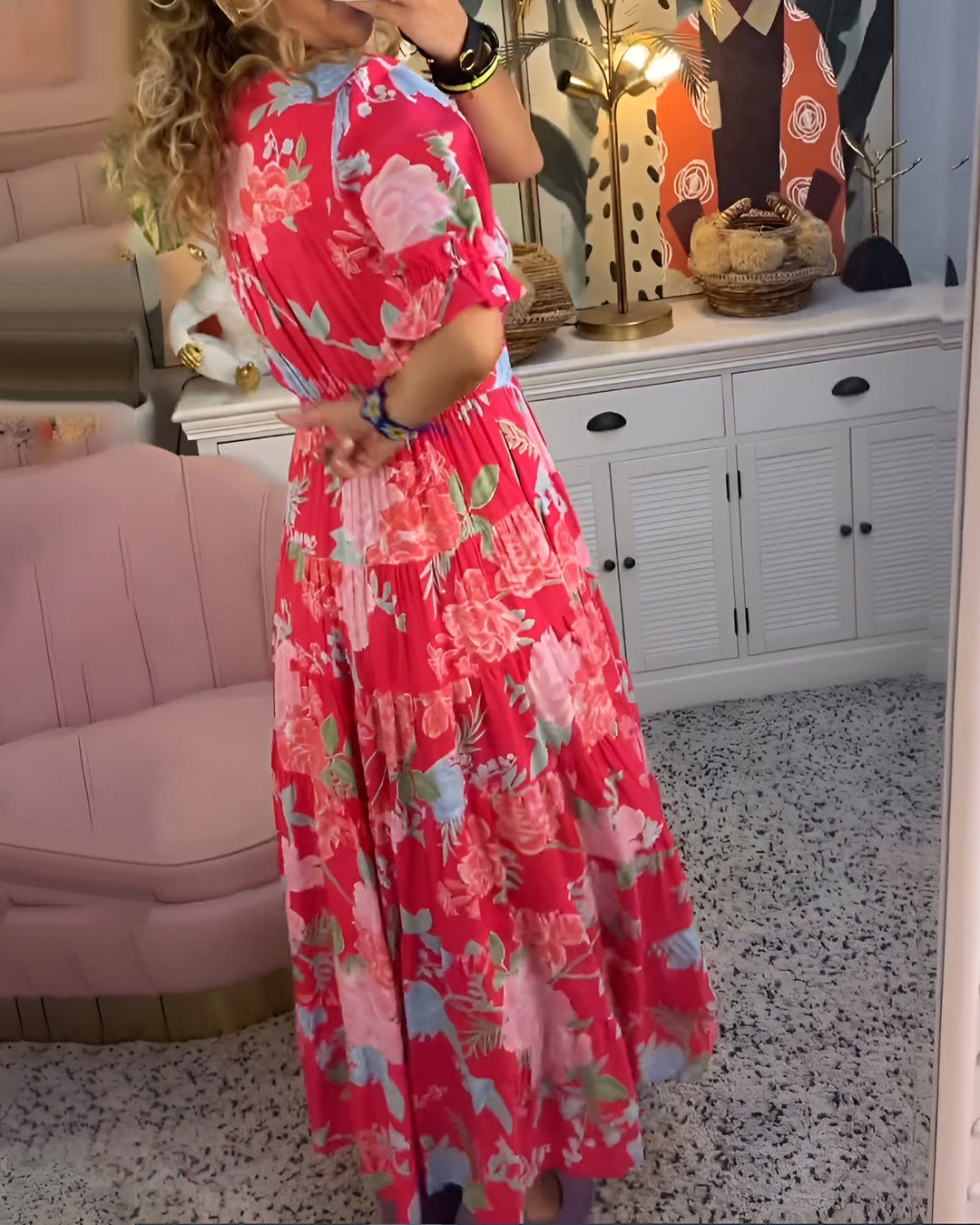 Carine | V-Neck Floral Print Dress with Pockets