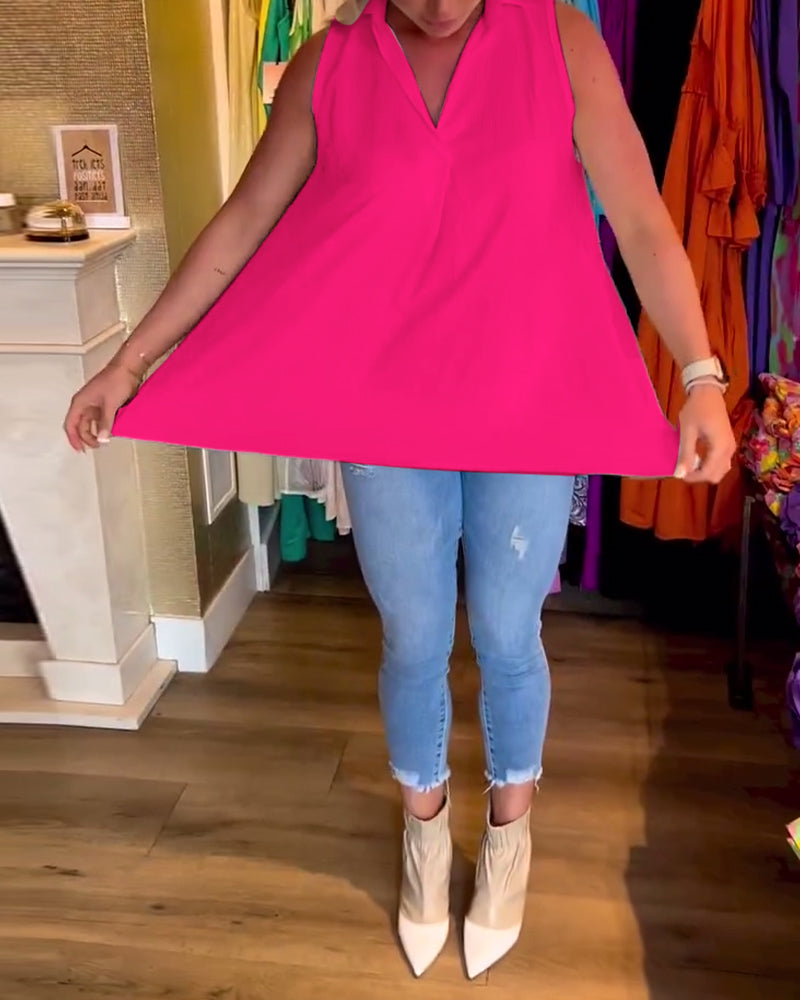 Taylor | Sleeveless Top with Ruffles and Lapels