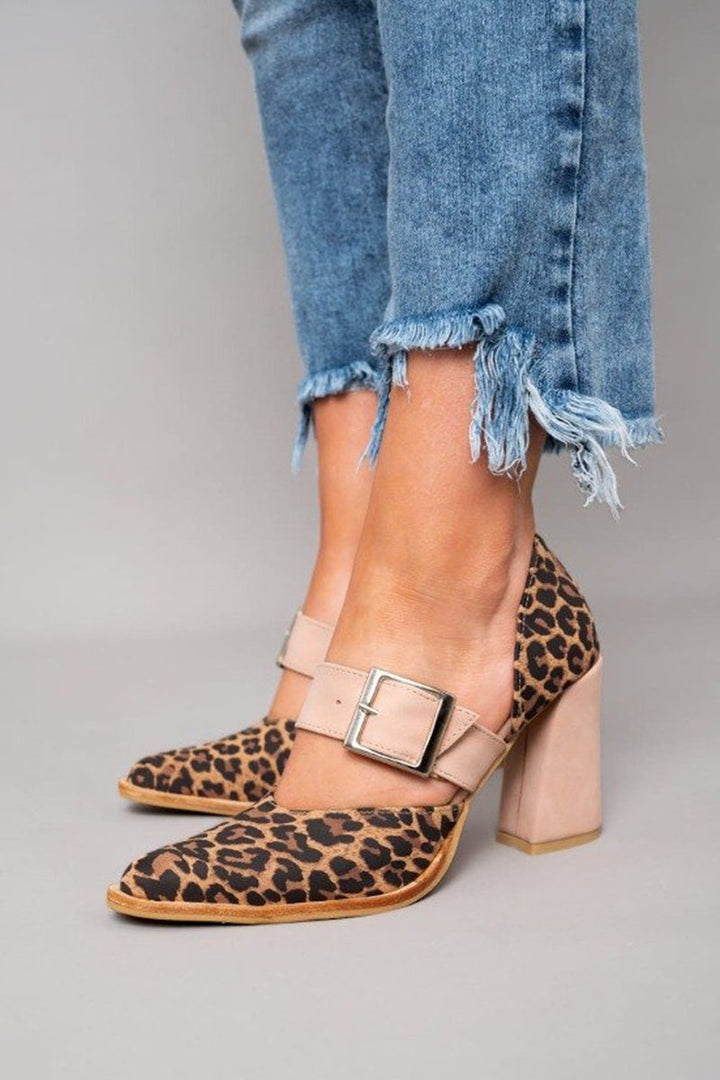 Velveta | Suede Leopard Print Sandals on a Stable Heel