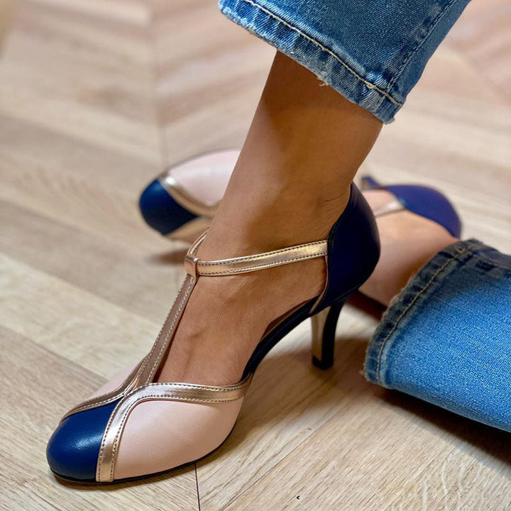 Alessia | Colorful T-Strap Heels with a Round Toe