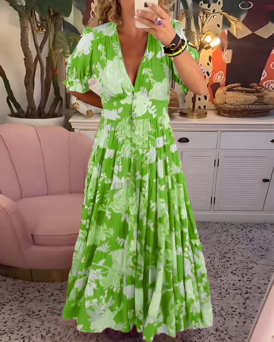 Carine | V-Neck Floral Print Dress with Pockets