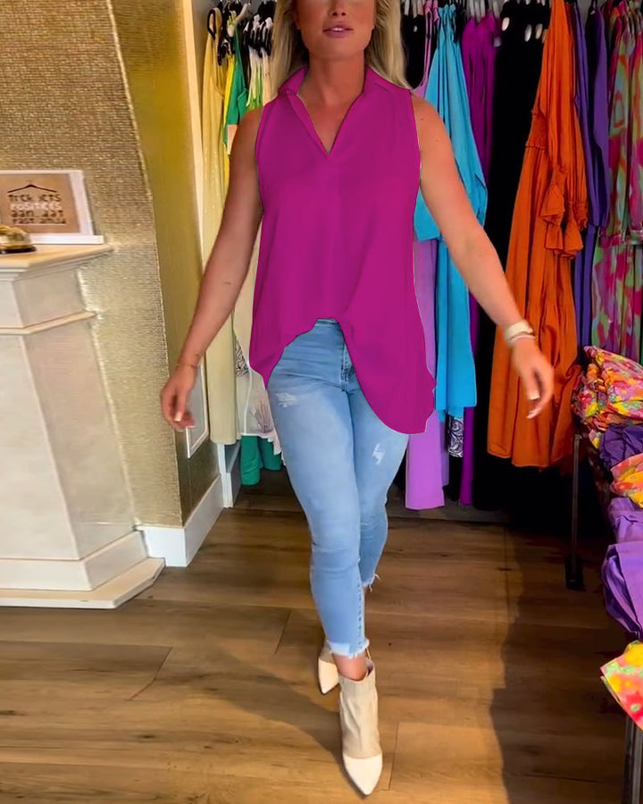 Taylor | Sleeveless Top with Ruffles and Lapels