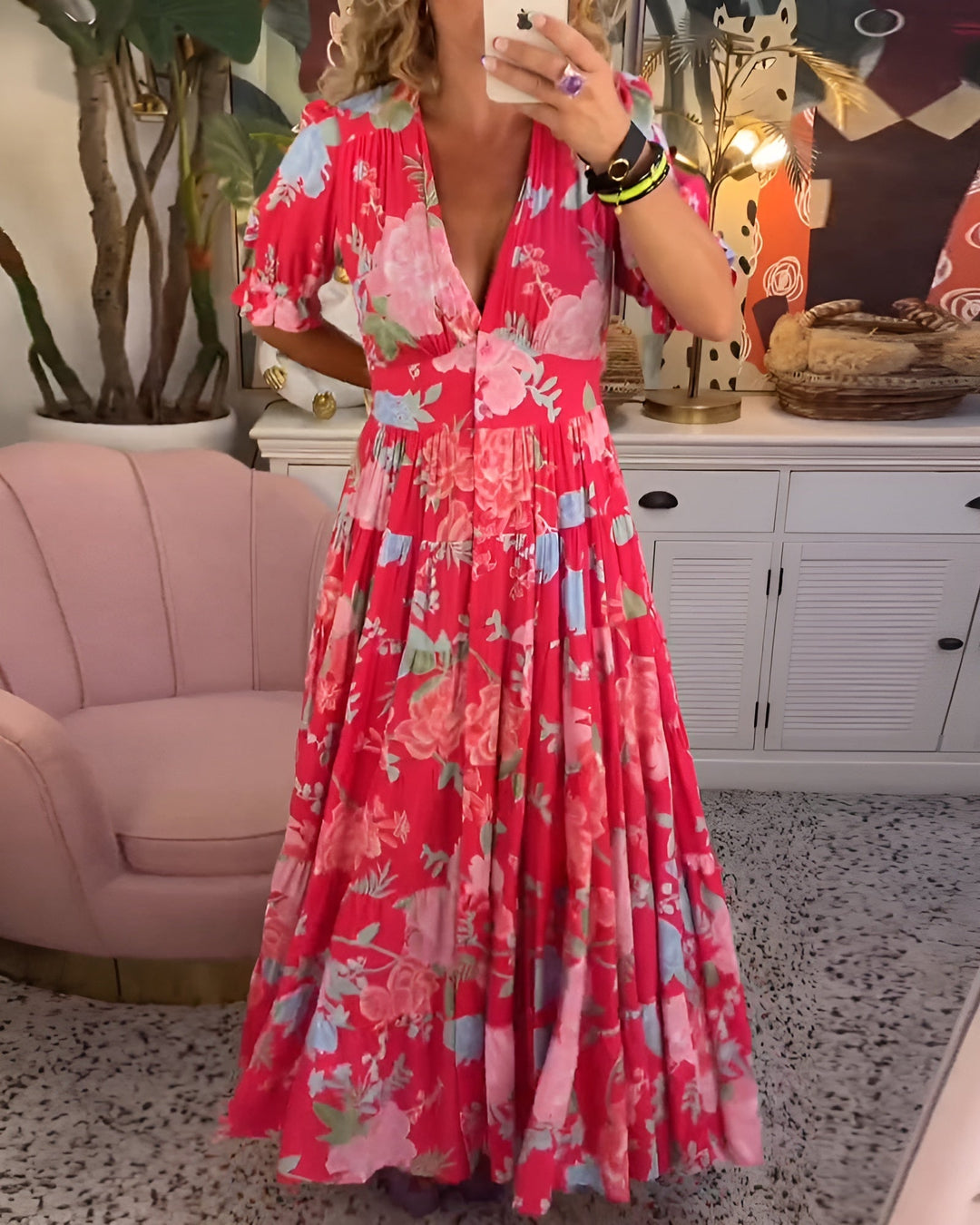 Carine | V-Neck Floral Print Dress with Pockets