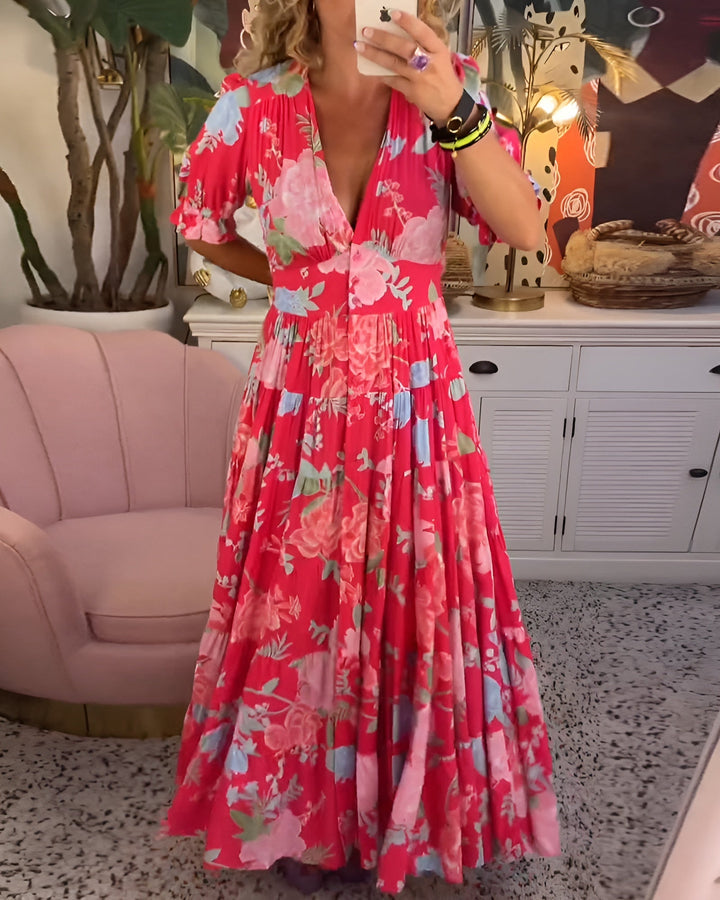 Carine | V-Neck Floral Print Dress with Pockets