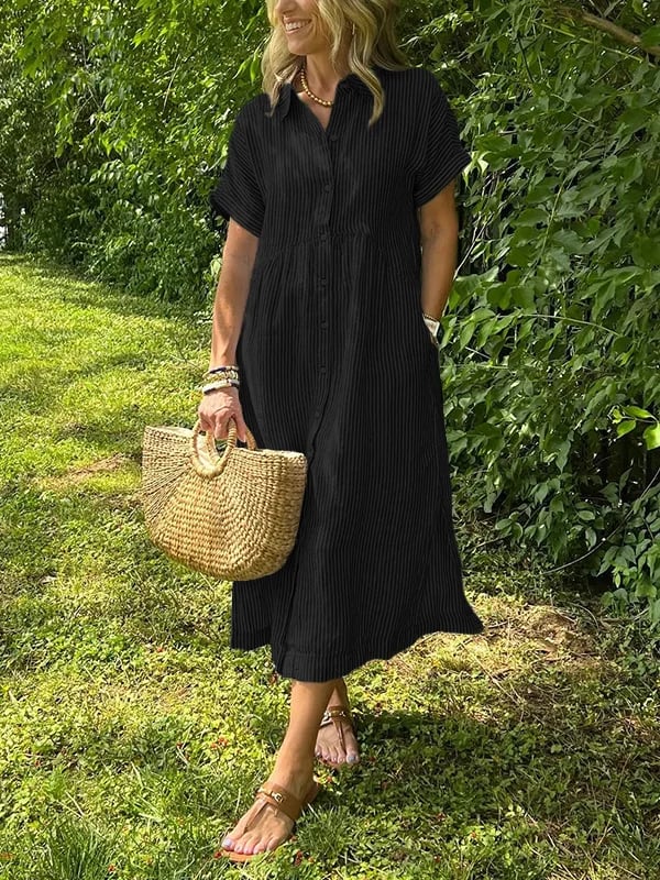 Malina | Striped Shirt Dress with Flap Pockets and Buttons