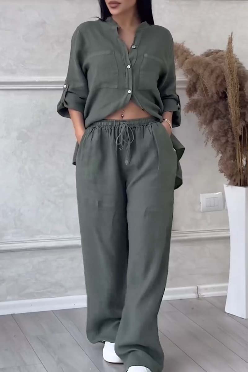 Lena | Ensemble deux pièces pantalon uni en coton et lin